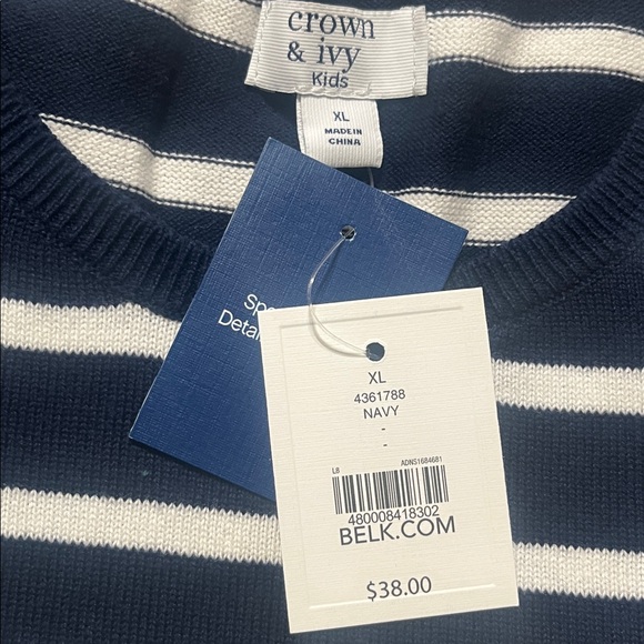Crown & Ivy Girls top size XL blue and white stripes - Picture 4 of 4